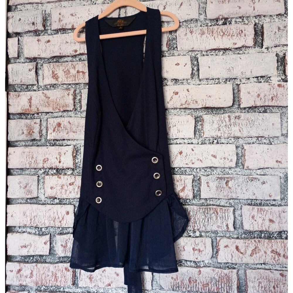Disney Alice Through The Looking Glass Ruffle Peplum Vest Womens Sz L Navy Blue
